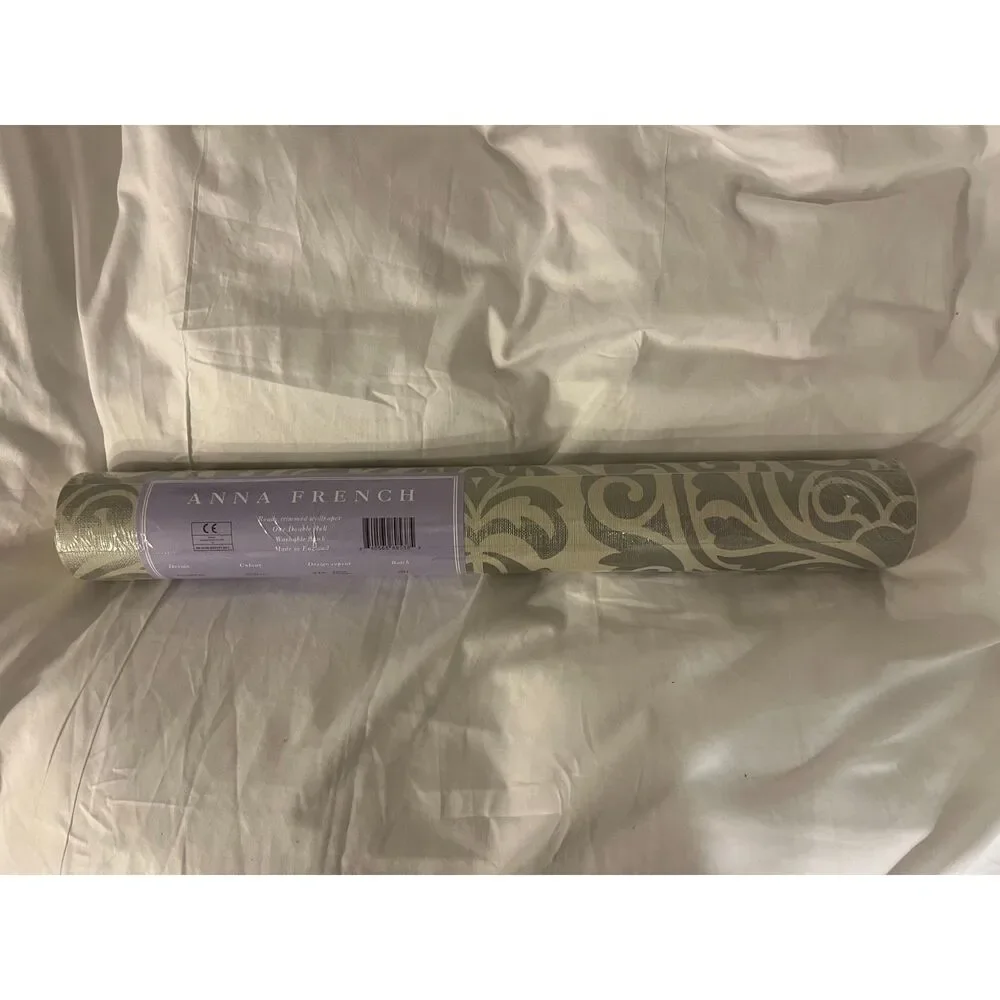 Anna French Annette Metallic Silver On Linen Wallpaper 3 Rolls NWT Imported Chic